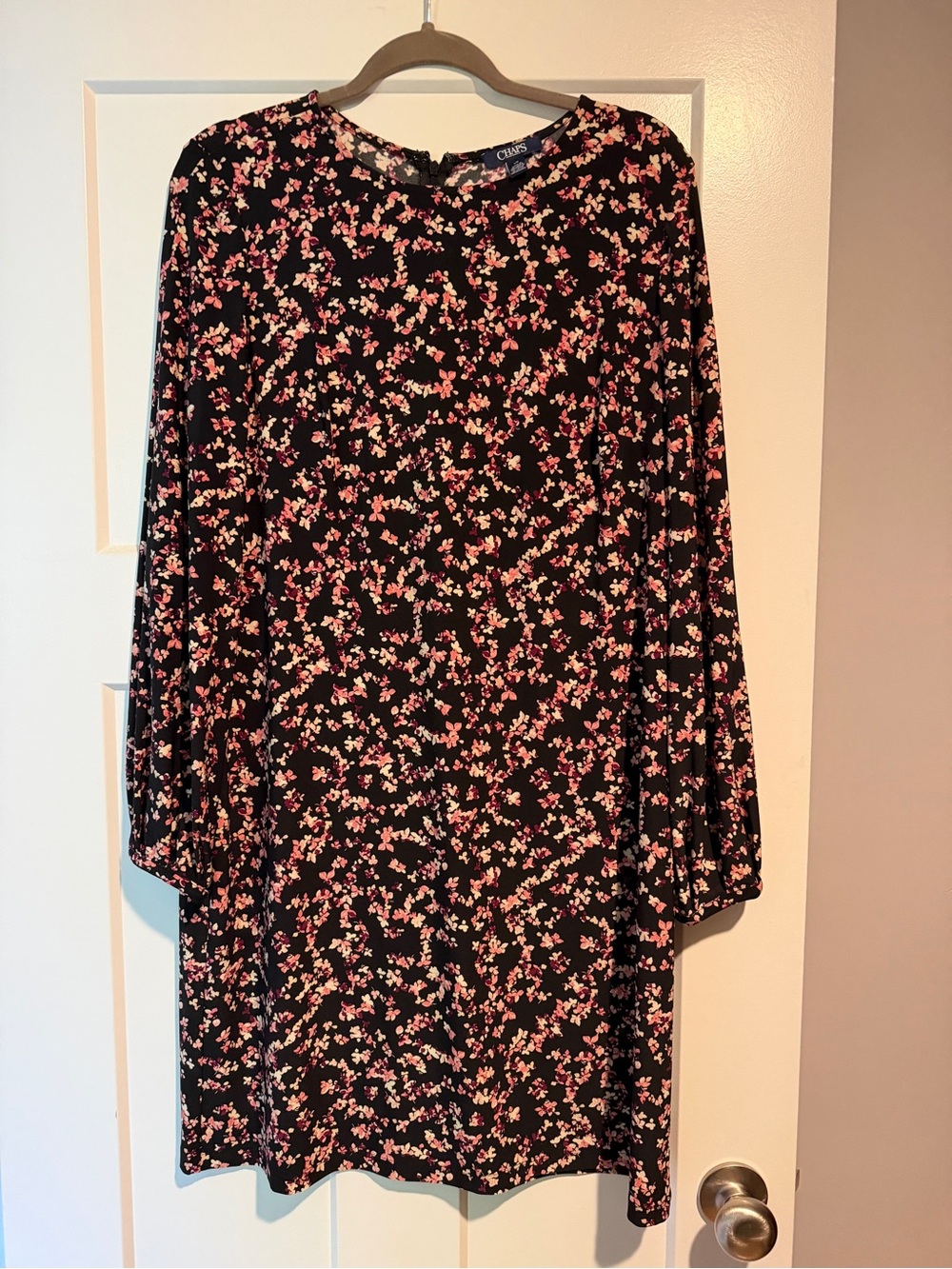 Chaps Black Long-Sleeve Floral Shift Dress